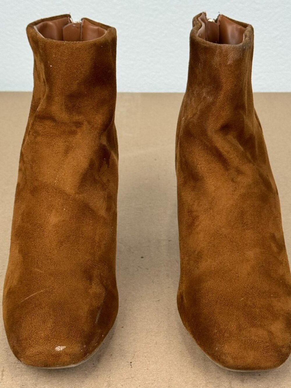 Bamboo Ringing-01 Women's Tan Faux Suede Ankle Boots Size 8 Square Toe Block Hee